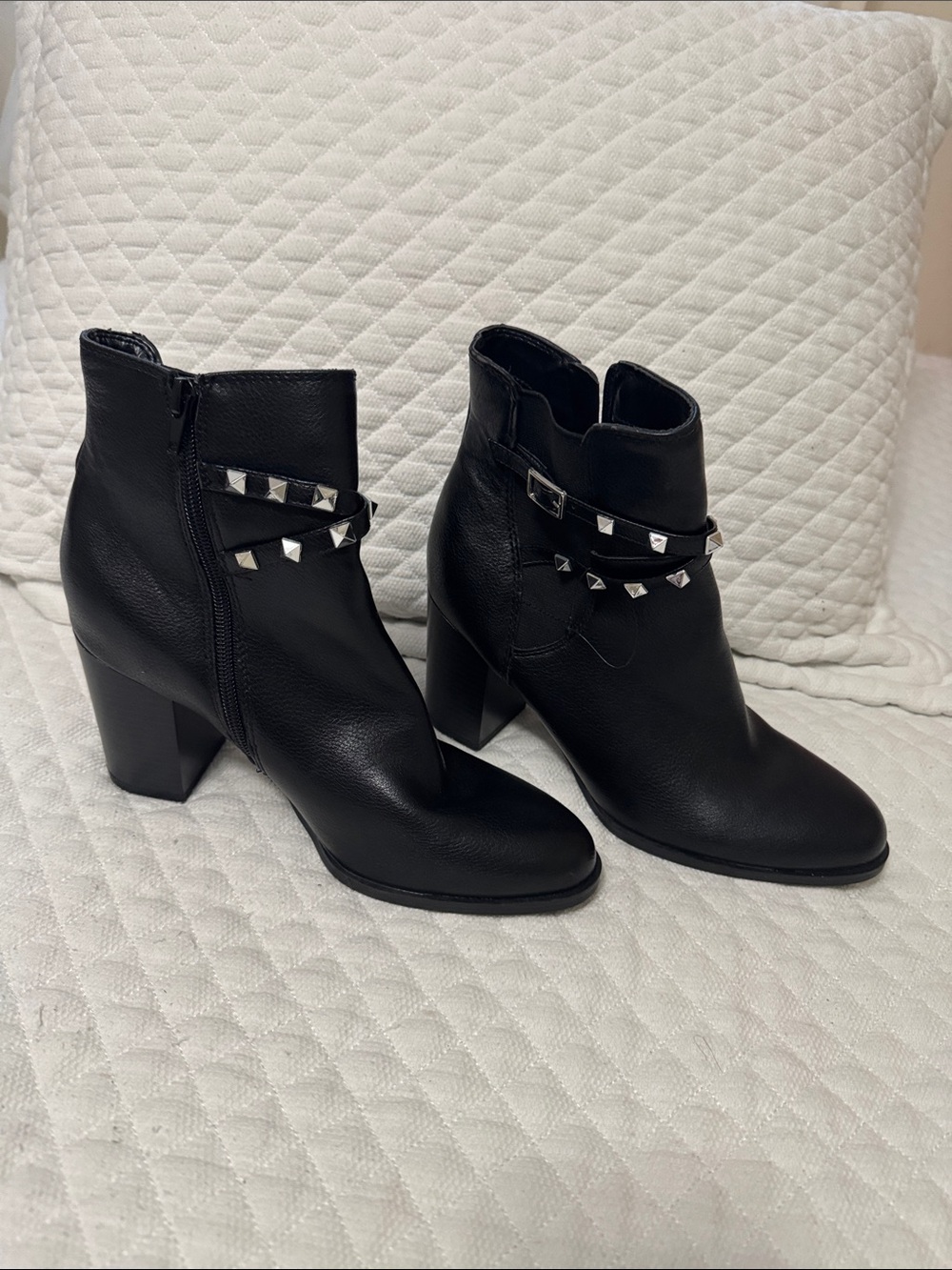 Women's Black Studded Ankle Boots - Stylish Block Heel